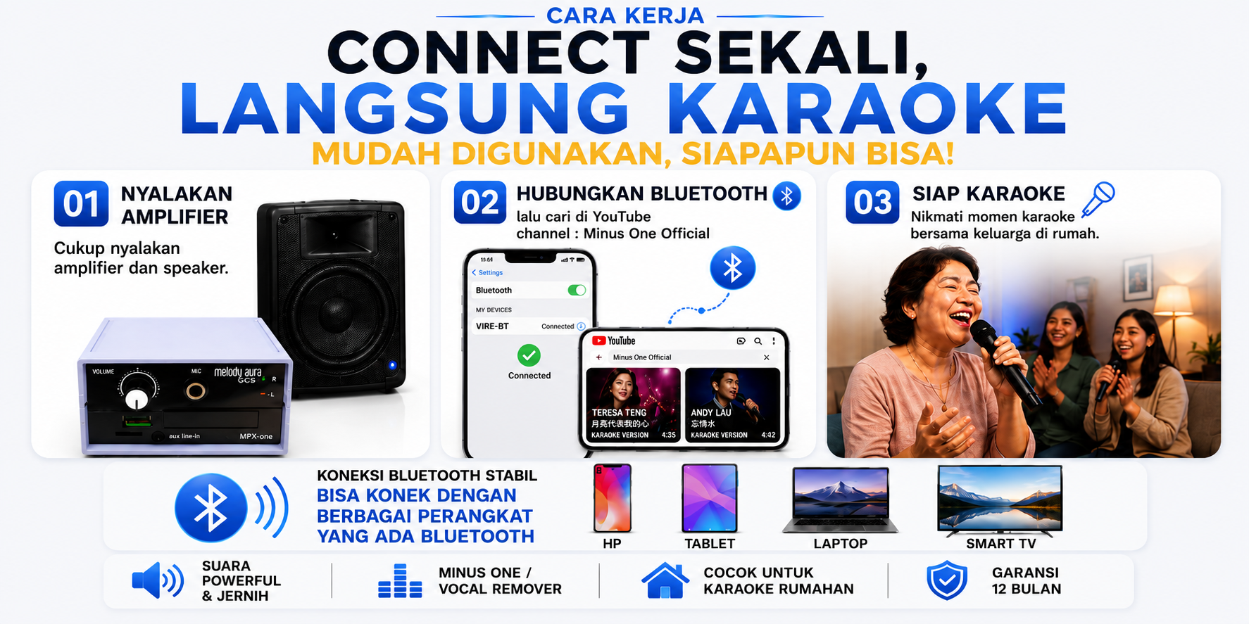 Cara menggunakan Melody Aura MPX-One dengan Bluetooth untuk karaoke